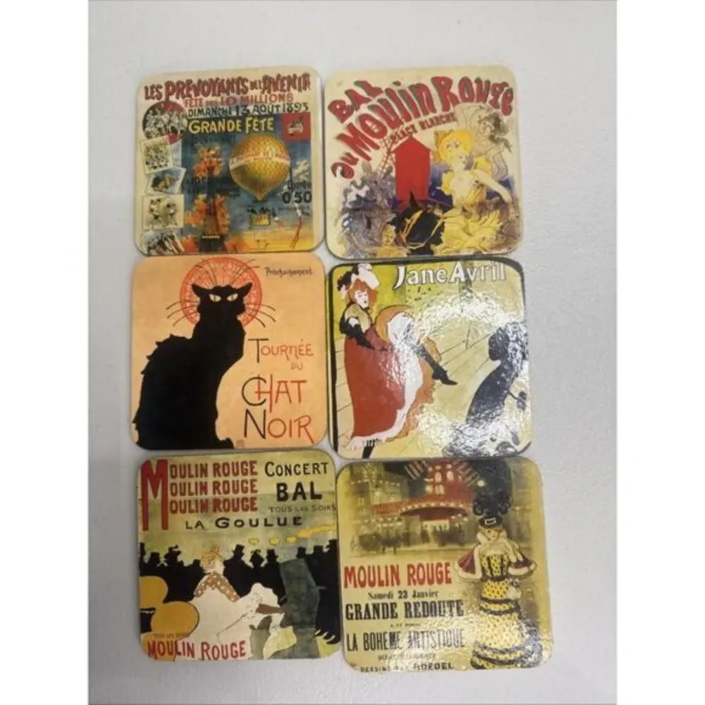 Posavasos Set of 6 Paris French Scenes/cats/farm Waterproof Coasters